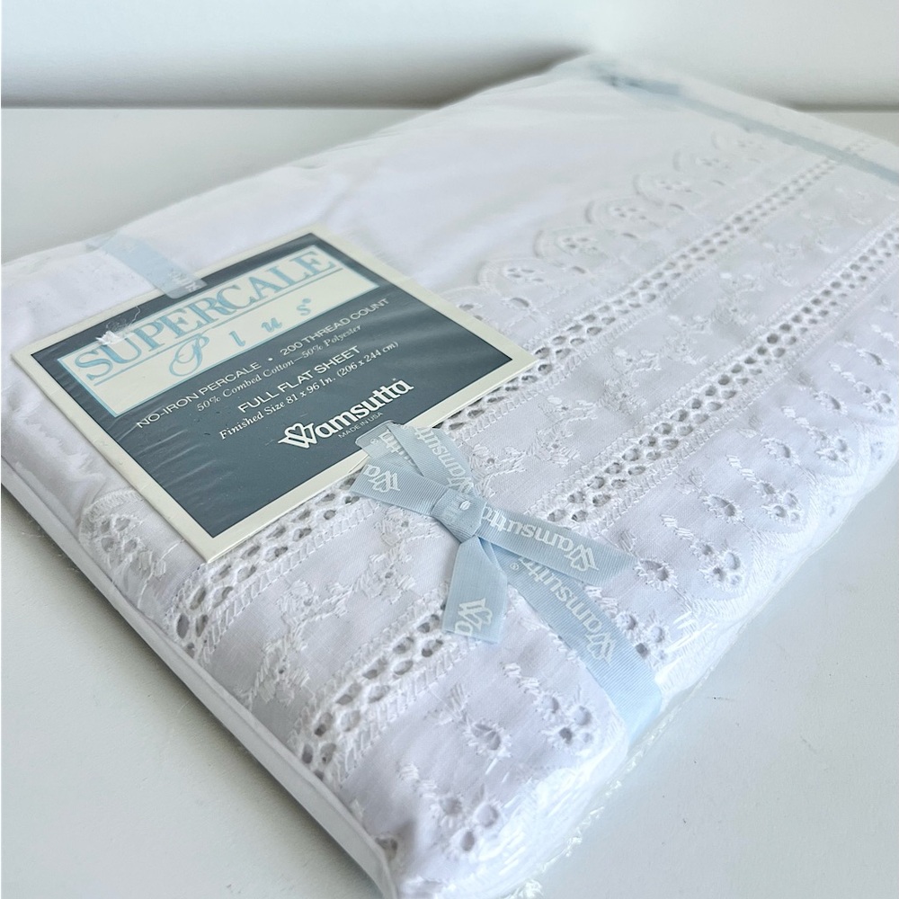 Vintage Wamsutta White Eyelet Percale Flat Sheet - Full/Double Size SEALED